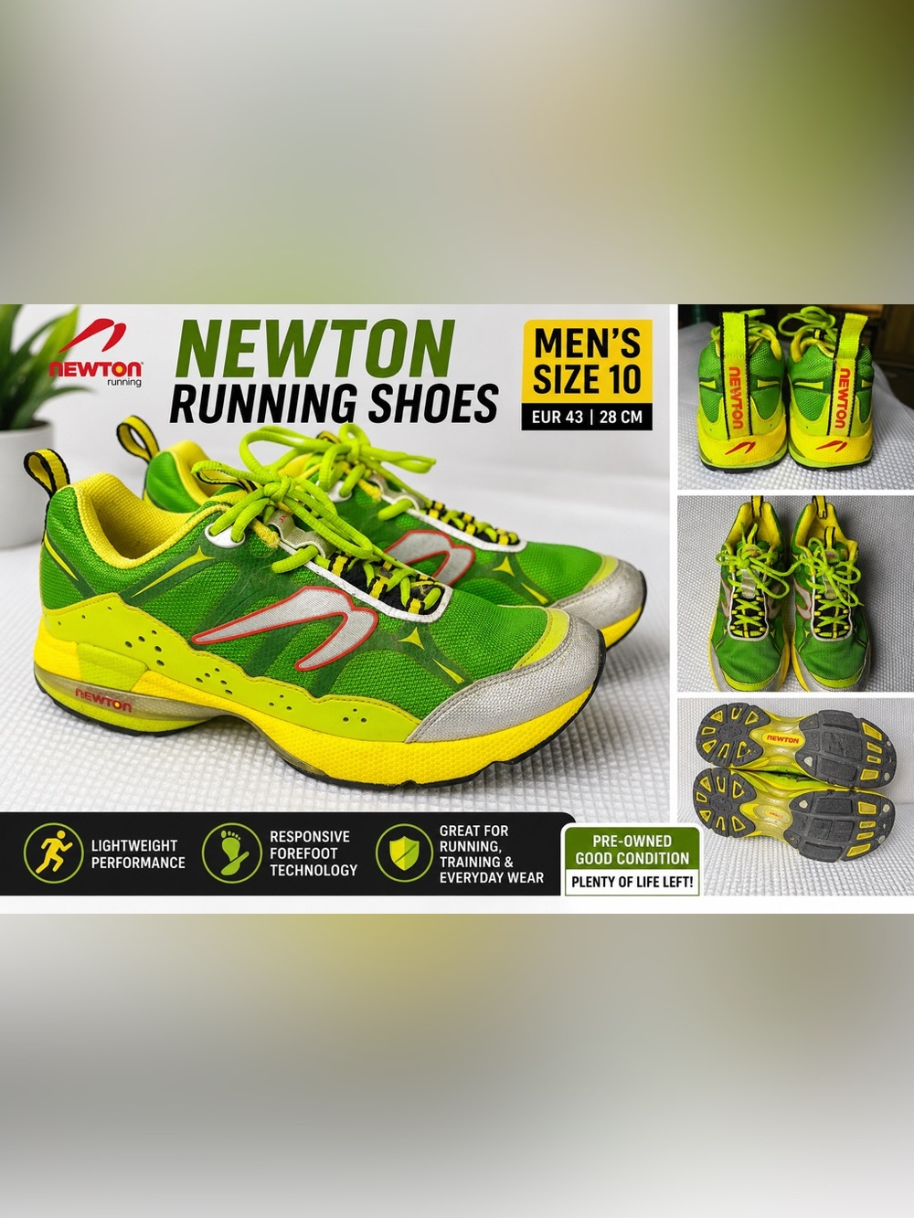 Newton Running Shoes Men’s US 10 Green Yellow Performance Trainers